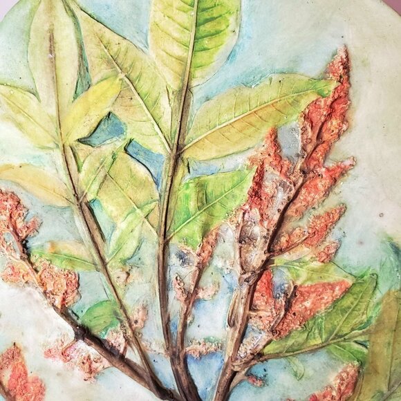 Botanical Relief Casting in Plaster with Hand Painted Watercolors Original - Picture 2 of 6